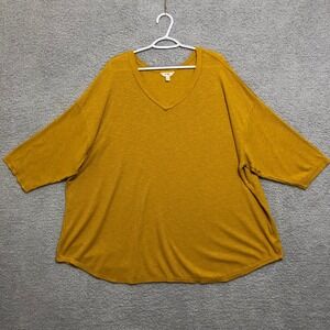Women's Plus Size 4X Mustard Yellow Ribbed V Neck Top Casual
